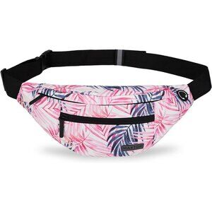 Women Men Pink Leaf Large Crossbody Fanny Pack Belt Bag Hands-Free Waist Pack